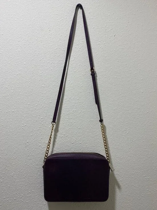 Michael Kors Crossbody Bag Purple Saffiano Leather Gold Chain Strap - Picture 3 of 12